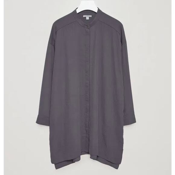 EUC COS Long Oversized Shirt Tunic Charcoal Gray Size 2 Minimalist High-Low Top - Picture 11 of 16